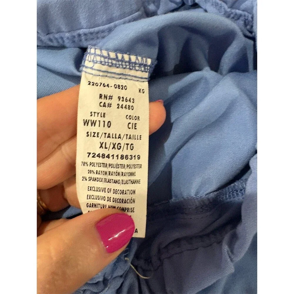 Cherokee Scrub Set Womens XL Ciel Blue Stretch V-Neck Top & Pants Pockets
